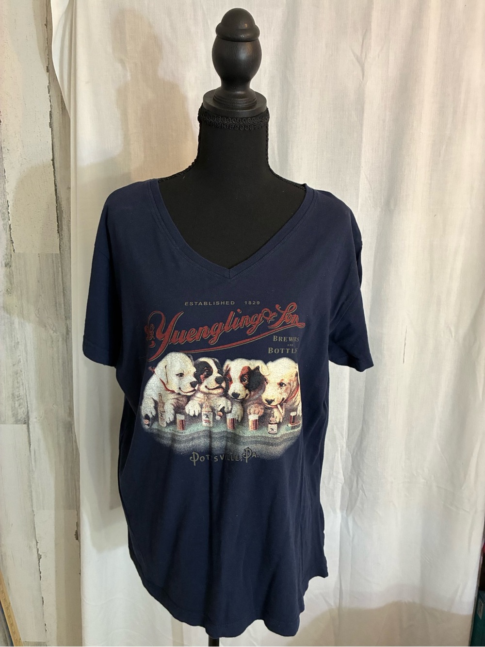 Yuengling Navy V-Neck Tee with Puppy Graphic